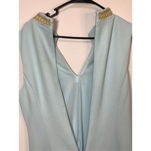 Papagallo Women's Blue Knee Length Split Neck Lined Sheath Dress Blue Size 10 - Picture 7 of 9